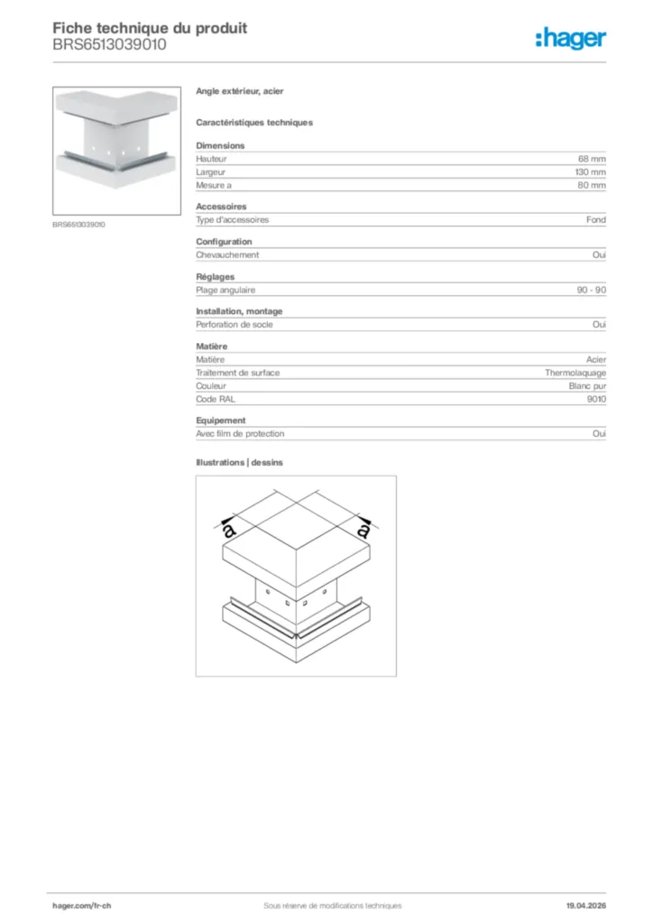 Image Hager Fiche technique du produit BRS6513039010 | Hager Suisse