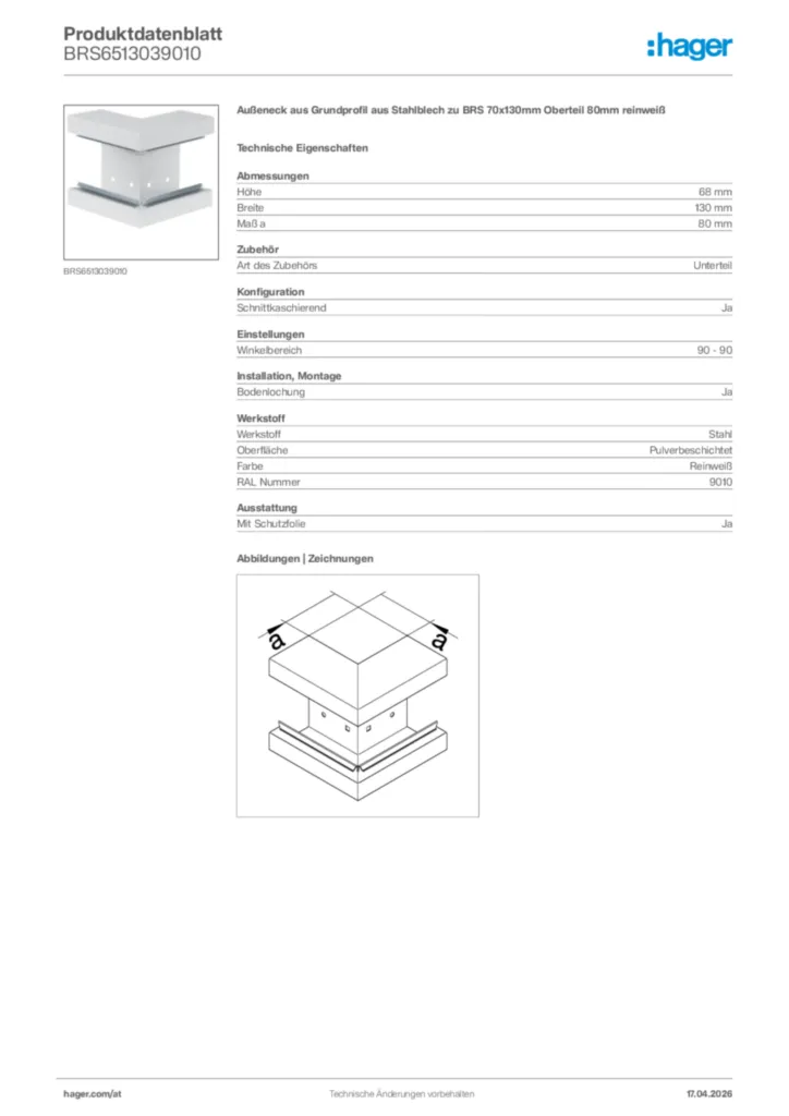 Bild Hager Produktdatenblatt BRS6513039010 | Hager Deutschland