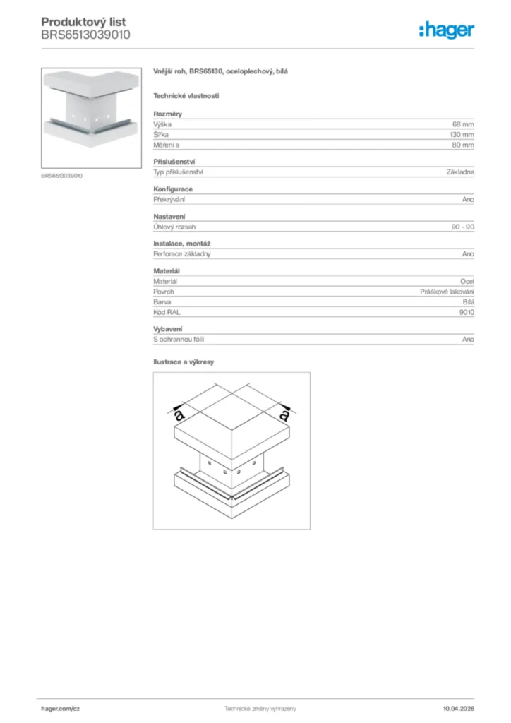 Obrázek Hager Product data sheet BRS6513039010 | Hager