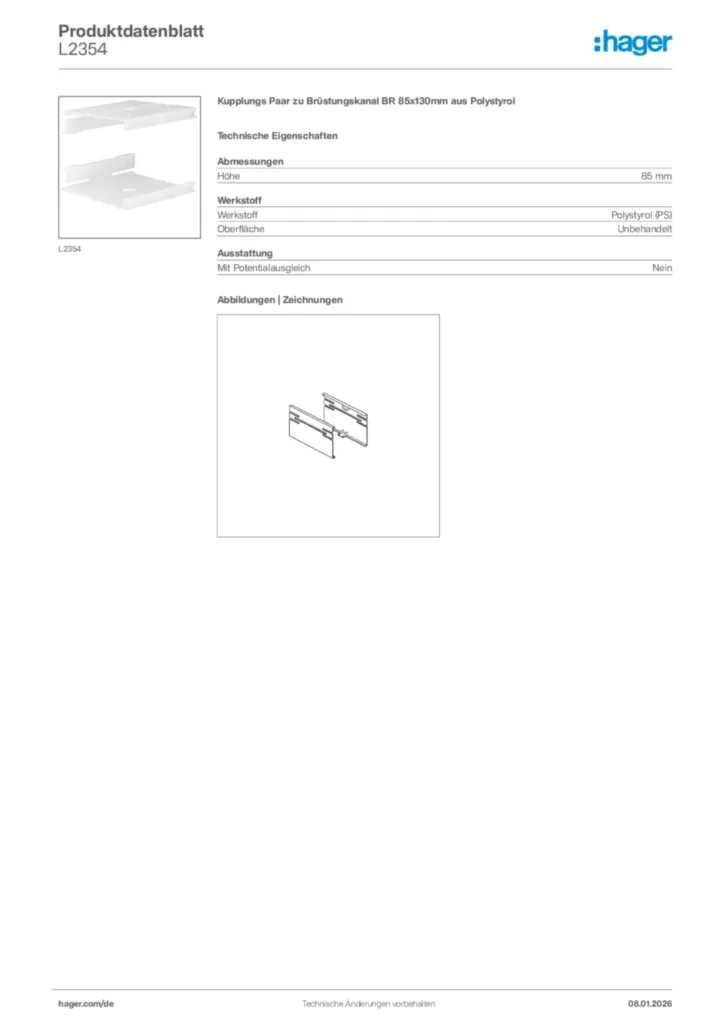 Bild Hager Produktdatenblatt L2354 | Hager Deutschland