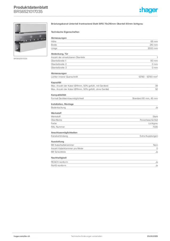Bild Hager Produktdatenblatt BRS6521017035 | Hager Schweiz