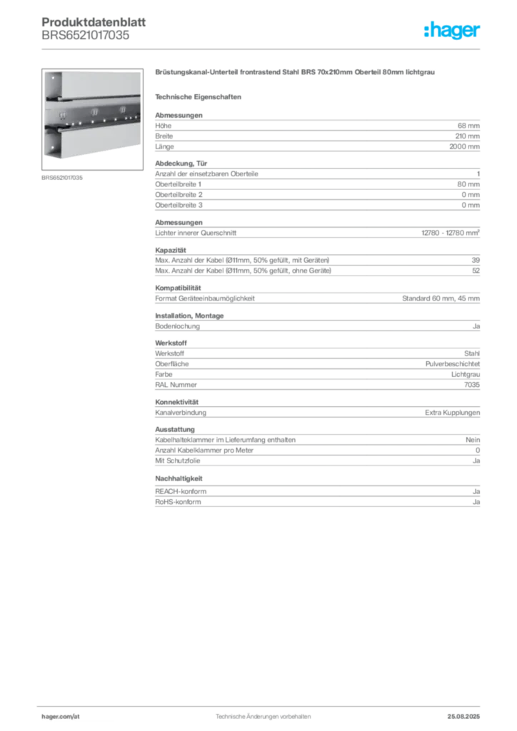 Bild Hager Produktdatenblatt BRS6521017035 | Hager Deutschland
