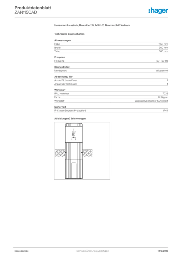 Bild Hager Produktdatenblatt ZAN115CAD | Hager Deutschland