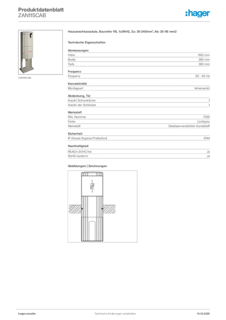 Bild Hager Produktdatenblatt ZAN115CAB | Hager Deutschland