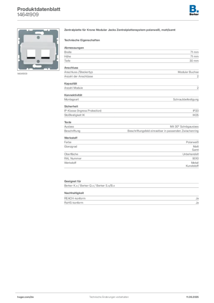 Bild Berker Produktdatenblatt 14641909 | Hager Deutschland