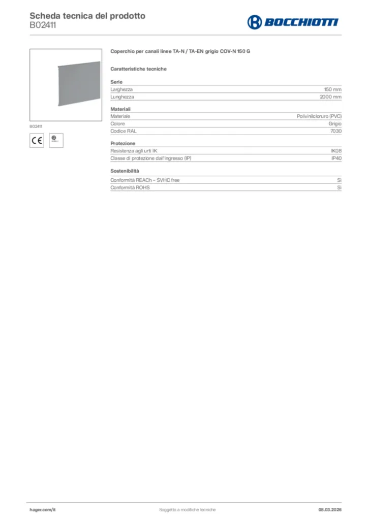 Immagine Bocchiotti Scheda tecnica del prodotto B02411 | Hager Italia