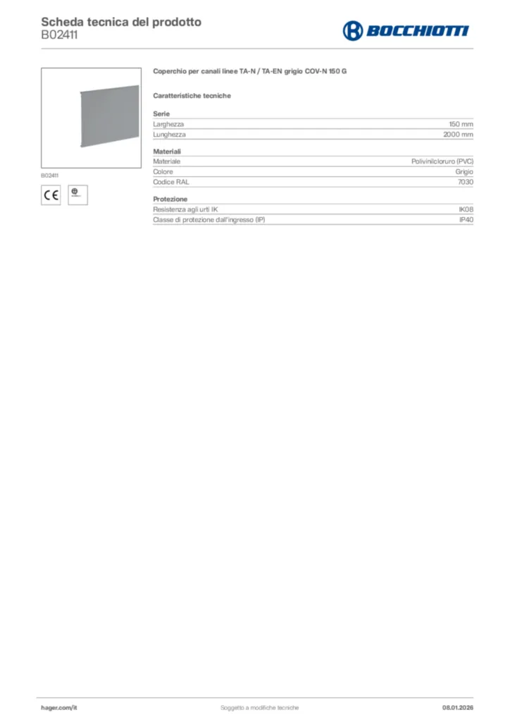 Immagine Bocchiotti Scheda tecnica del prodotto B02411 | Hager Italia
