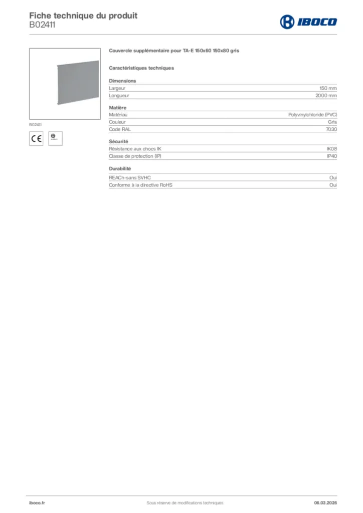 Image Iboco Fiche technique du produit B02411 | Hager France