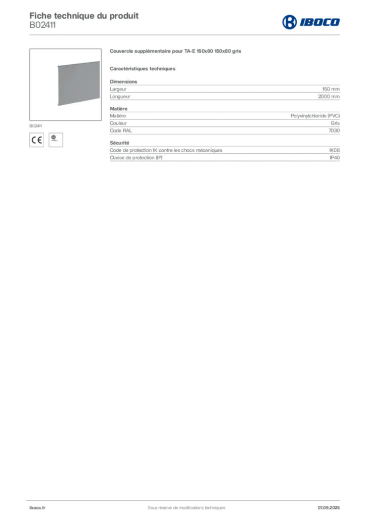 Image Iboco Fiche technique du produit B02411 | Hager France