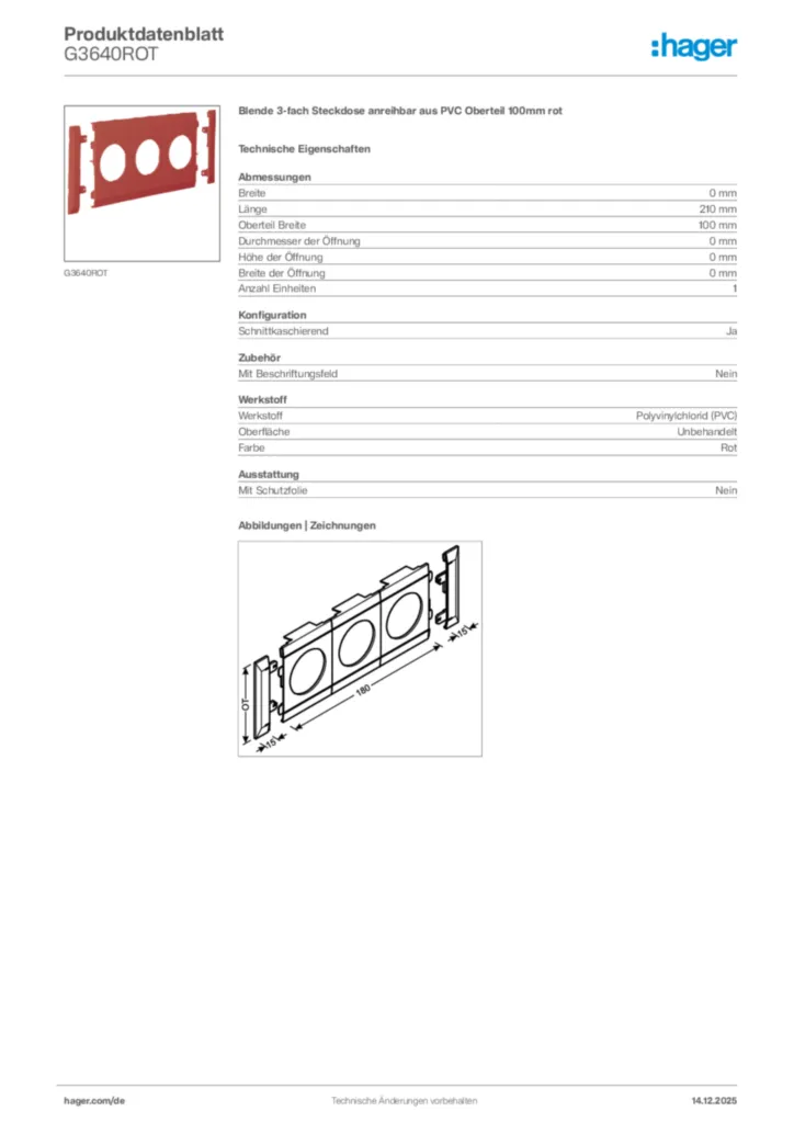 Bild Hager Produktdatenblatt G3640ROT | Hager Deutschland