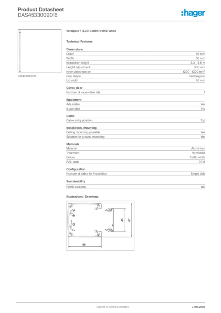 Image Hager Product data sheet DAS4533009016  | Hager Africa