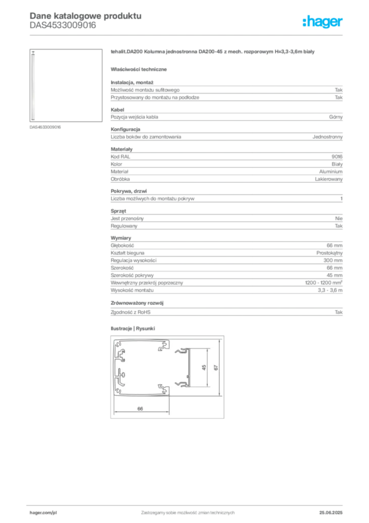 Zdjęcie Hager Karta katalogowa DAS4533009016 | Hager Polska