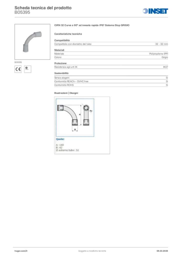 Immagine Inset Scheda tecnica del prodotto B05395 | Hager Italia