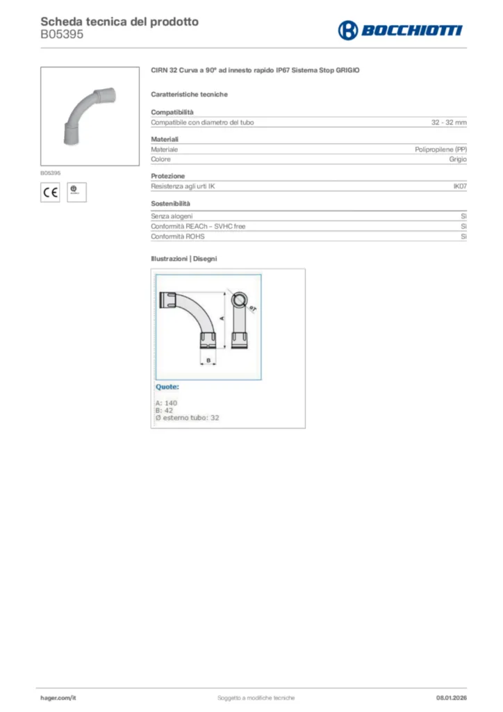 Immagine Bocchiotti Scheda tecnica del prodotto B05395 | Hager Italia