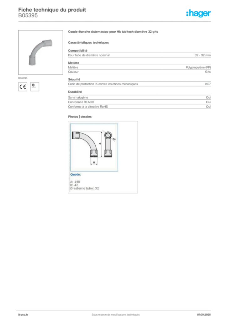Image Iboco Fiche technique du produit B05395 | Hager France