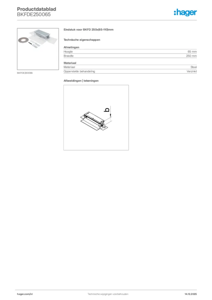 Afbeelding Hager Productdatablad BKFDE250065 | Hager Nederland