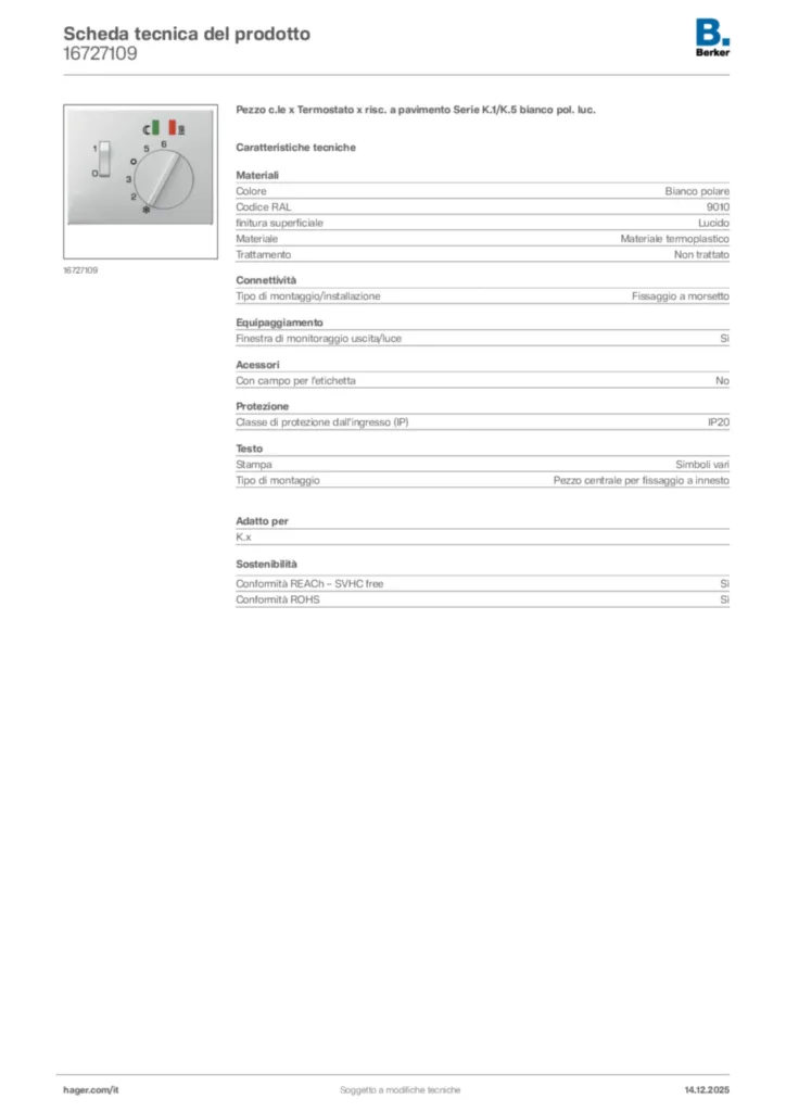 Immagine Berker Scheda tecnica del prodotto 16727109 | Hager Italia
