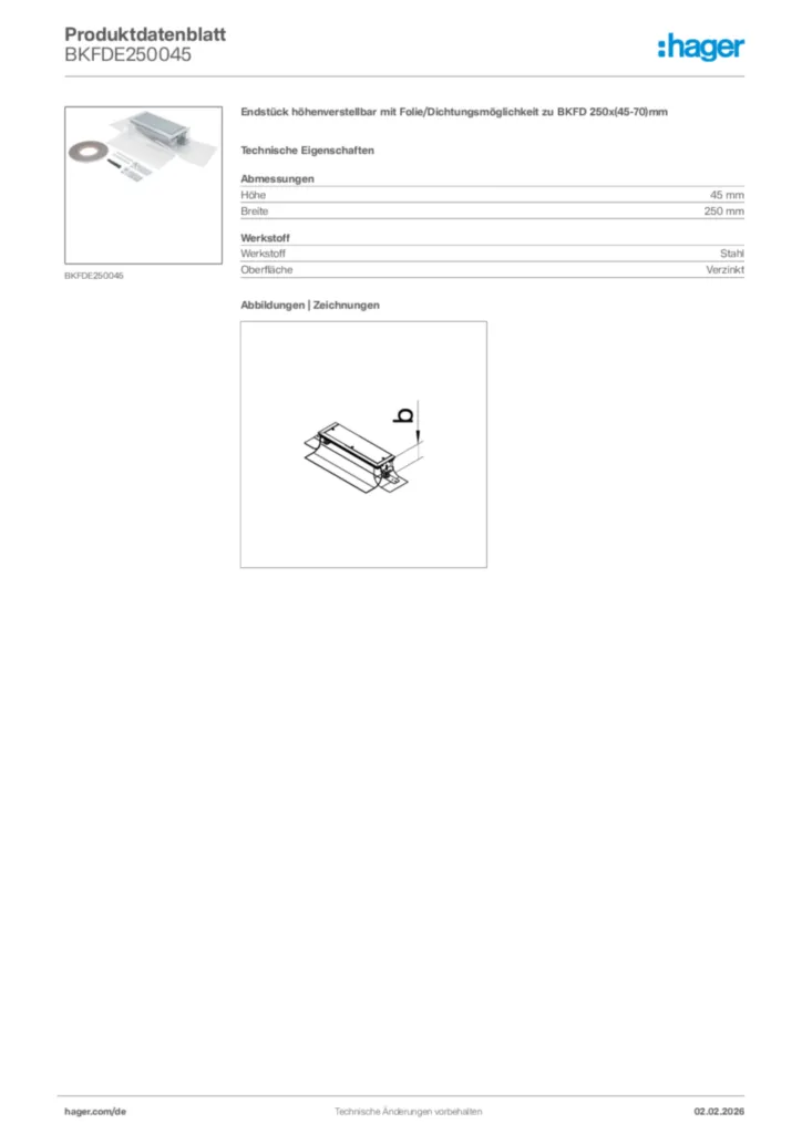 Bild Hager Produktdatenblatt BKFDE250045 | Hager Deutschland