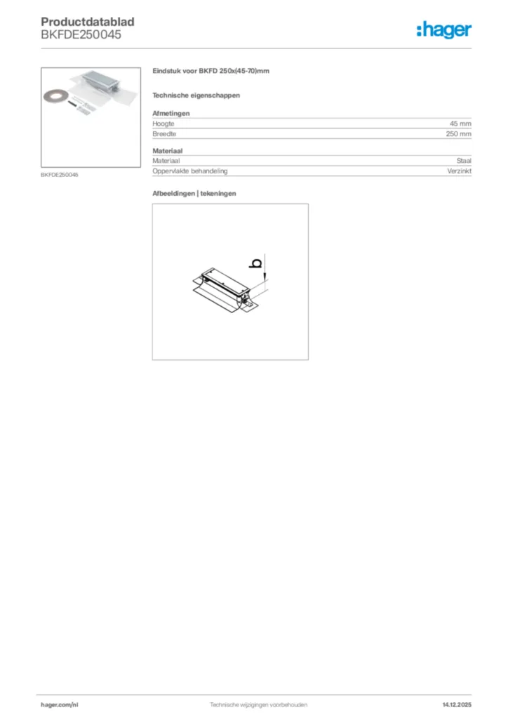 Afbeelding Hager Productdatablad BKFDE250045 | Hager Nederland