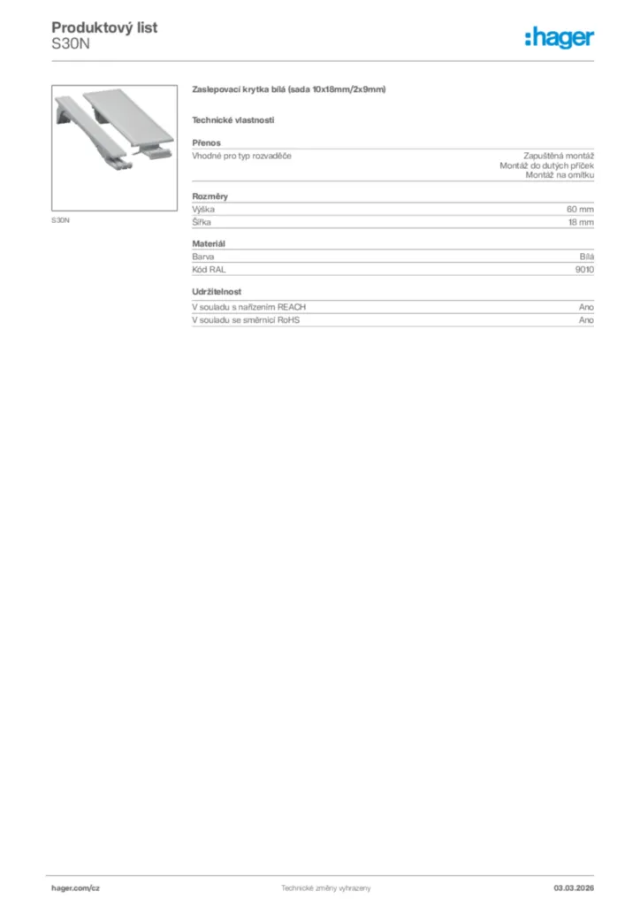 Obrázek Hager Product data sheet S30N | Hager