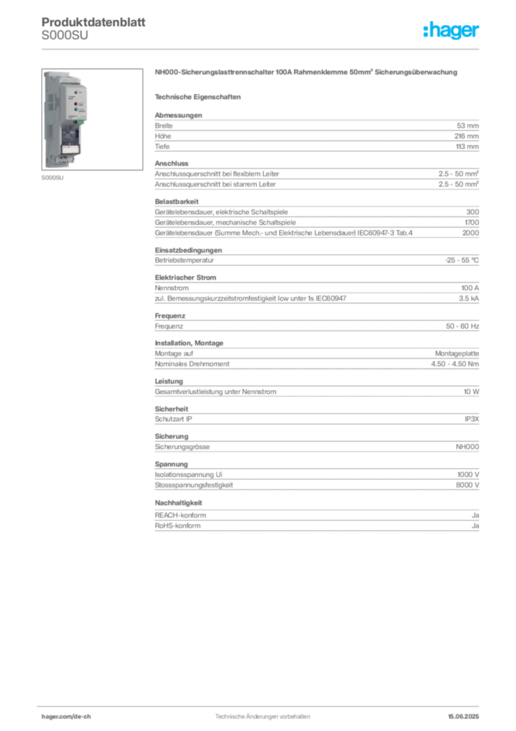 Bild Hager Produktdatenblatt S000SU | Hager Schweiz