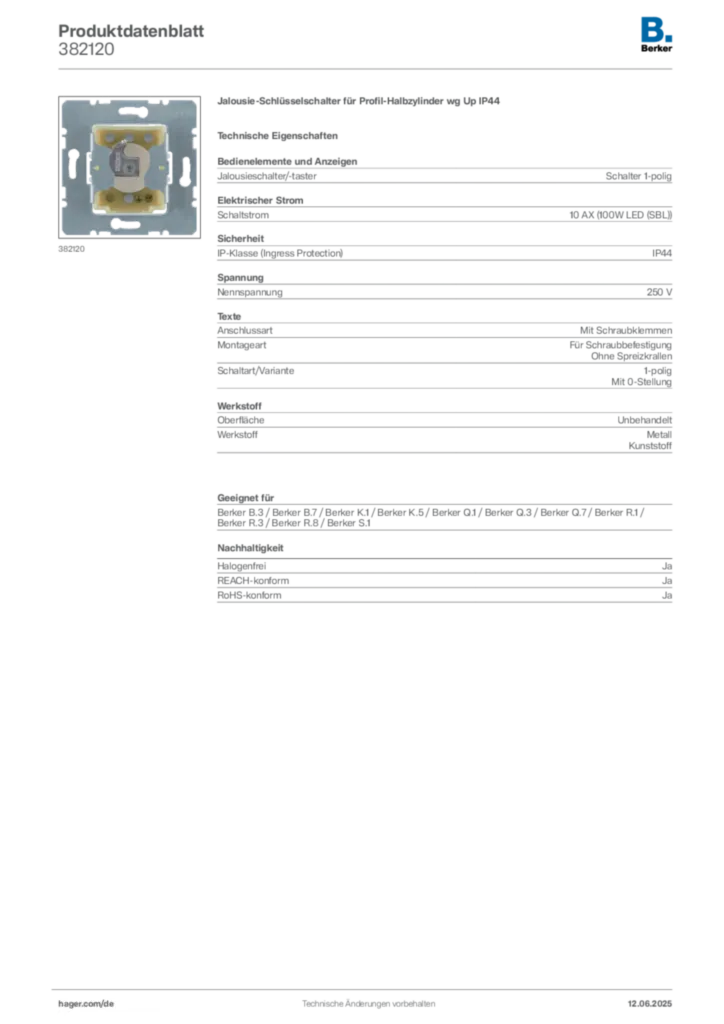 Bild Berker Produktdatenblatt 382120 | Hager Deutschland