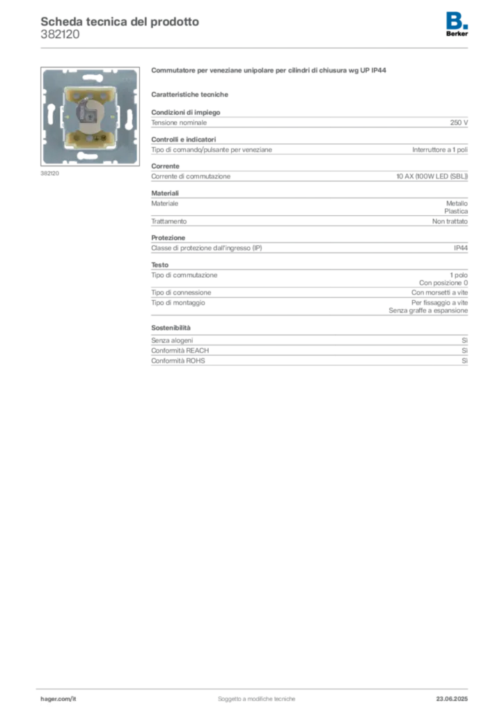 Immagine Berker Scheda tecnica del prodotto 382120 | Hager Italia
