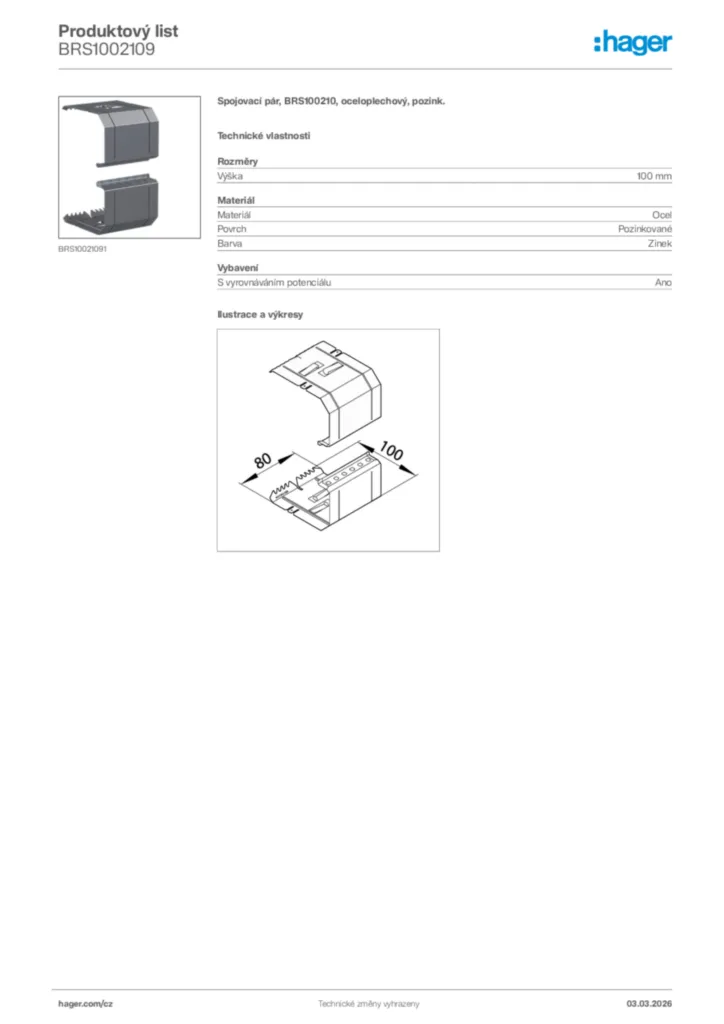 Obrázek Hager Product data sheet BRS1002109 | Hager