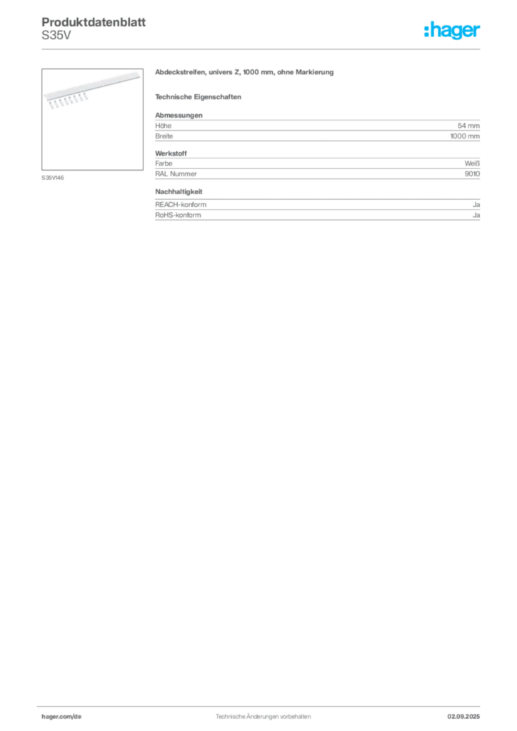 Hager Produktdatenblatt S35V