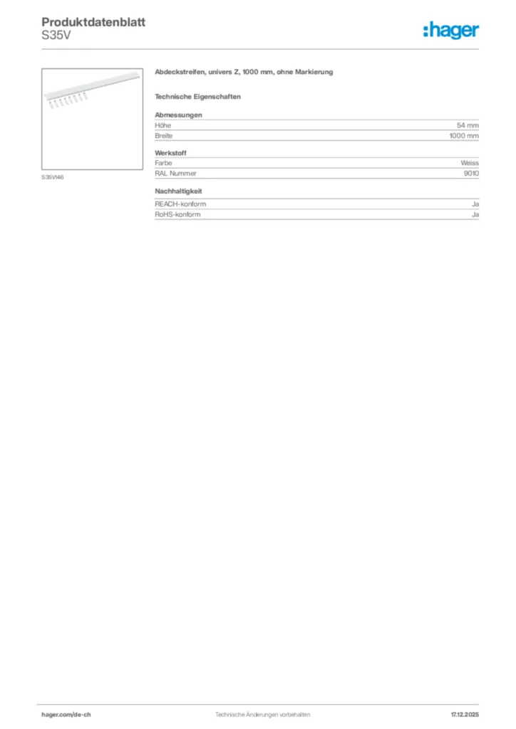 Bild Hager Produktdatenblatt S35V | Hager Schweiz