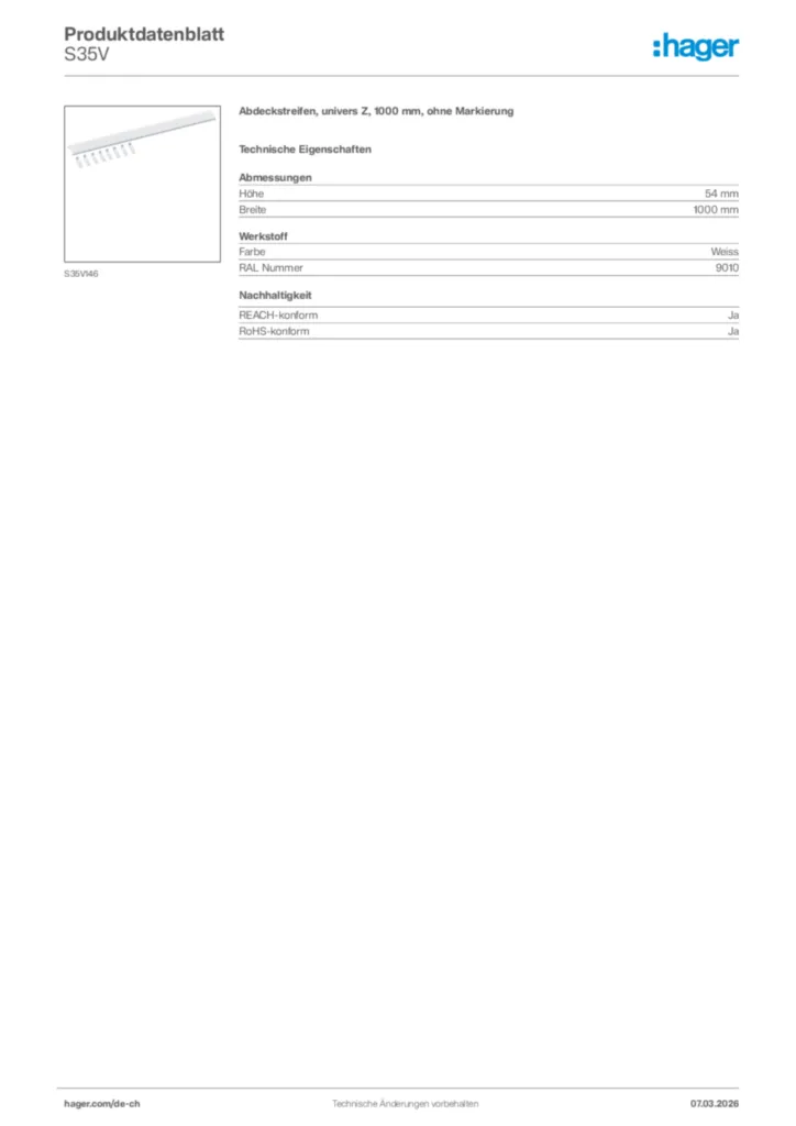 Bild Hager Produktdatenblatt S35V | Hager Schweiz