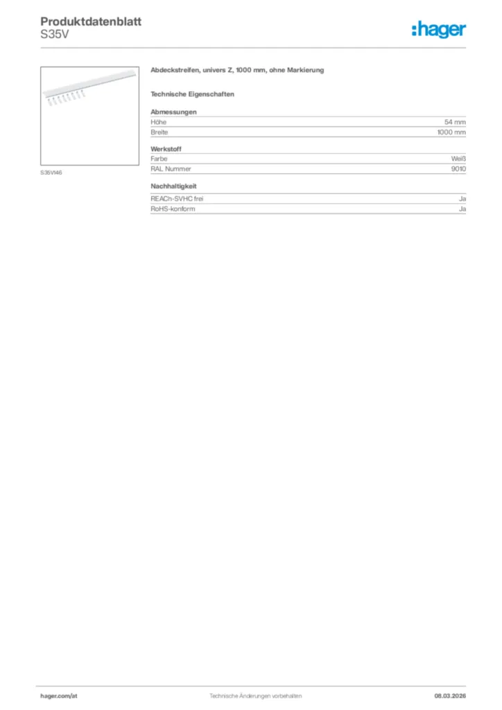 Bild Hager Produktdatenblatt S35V | Hager Deutschland