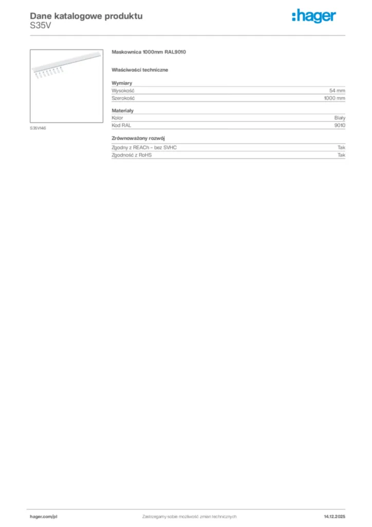 Zdjęcie Hager Karta katalogowa S35V | Hager Polska