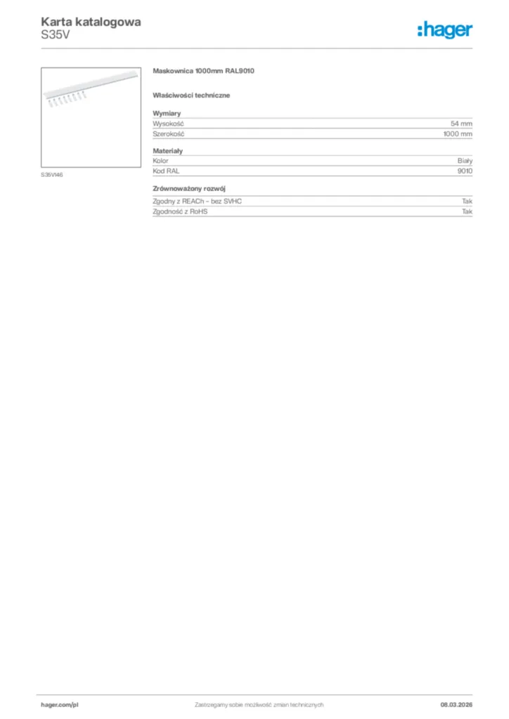 Zdjęcie Hager Karta katalogowa S35V | Hager Polska