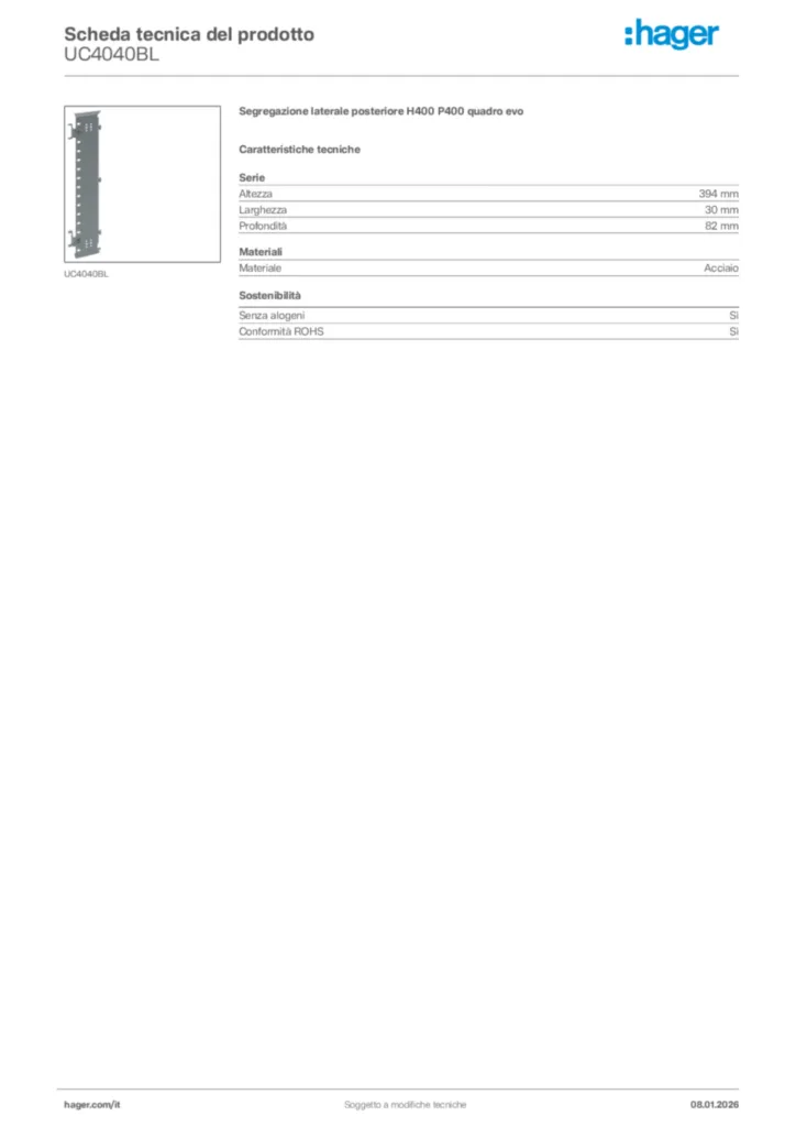 Immagine Hager Scheda tecnica del prodotto UC4040BL | Hager Italia