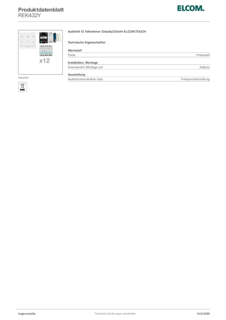 Bild Elcom Produktdatenblatt REK432Y | Hager Deutschland