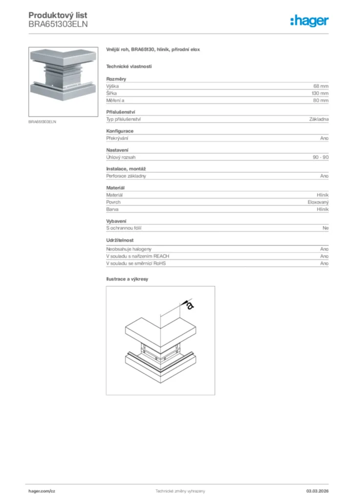 Obrázek Hager Product data sheet BRA651303ELN | Hager