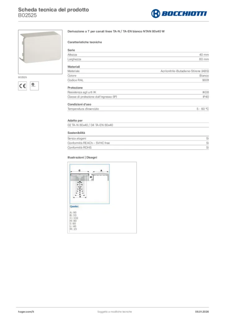 Immagine Bocchiotti Scheda tecnica del prodotto B02525 | Hager Italia