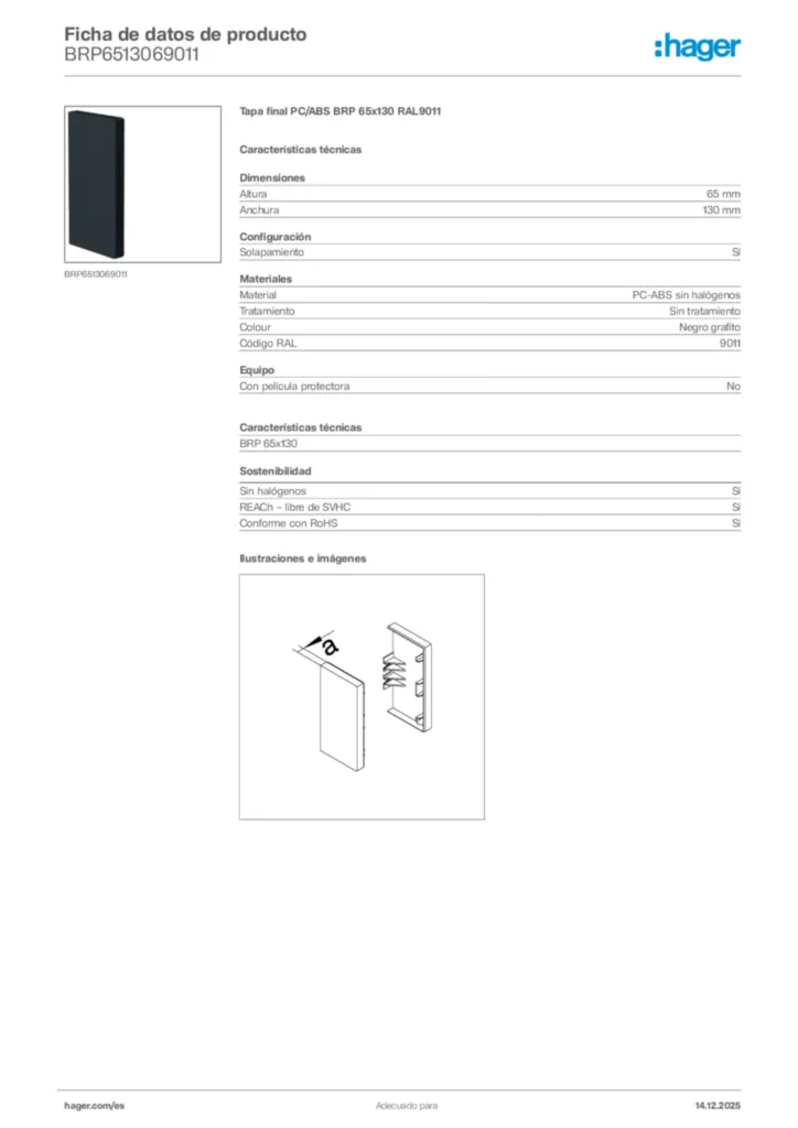 Imagen Hager Ficha de datos de producto BRP6513069011 | Hager España