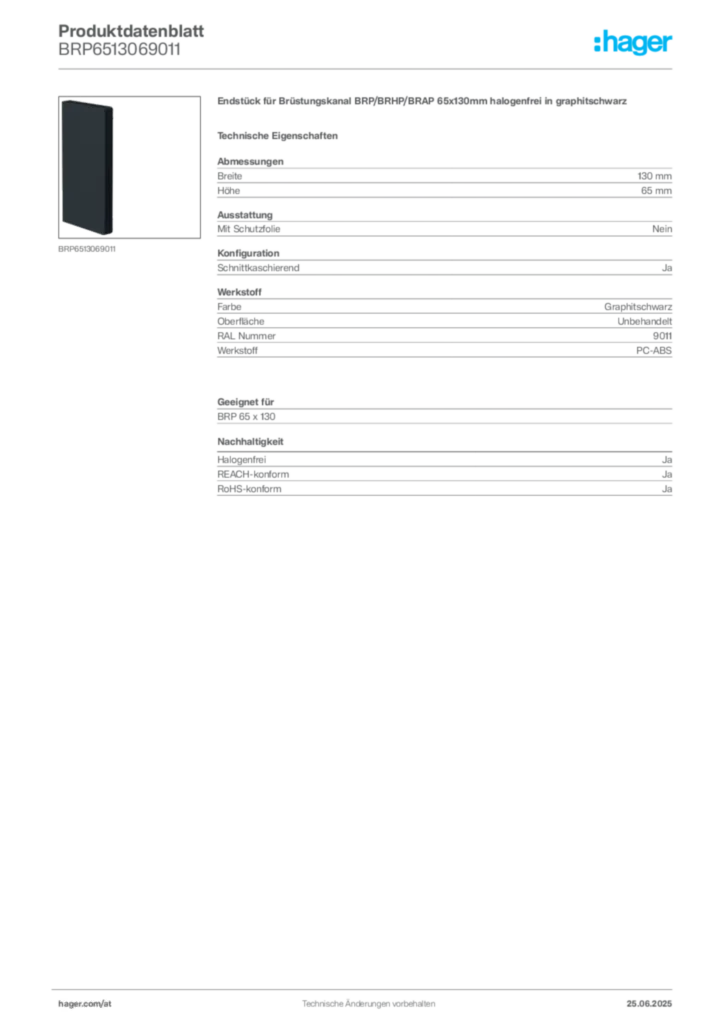 Bild Hager Produktdatenblatt BRP6513069011 | Hager Deutschland