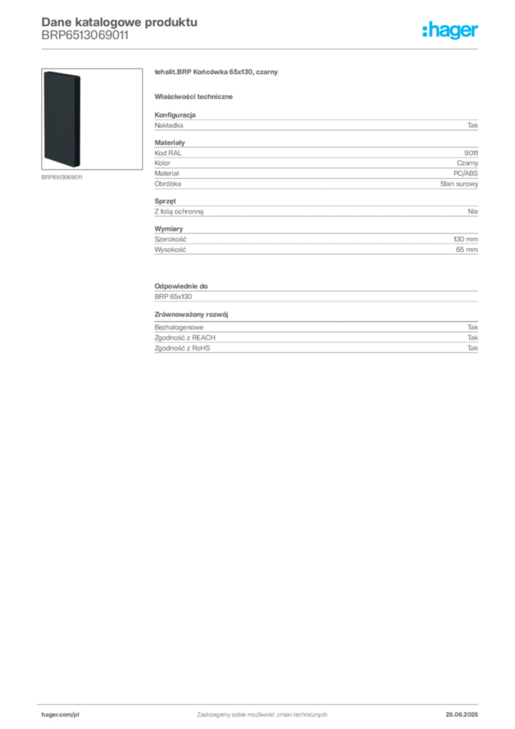 Zdjęcie Hager Karta katalogowa BRP6513069011 | Hager Polska