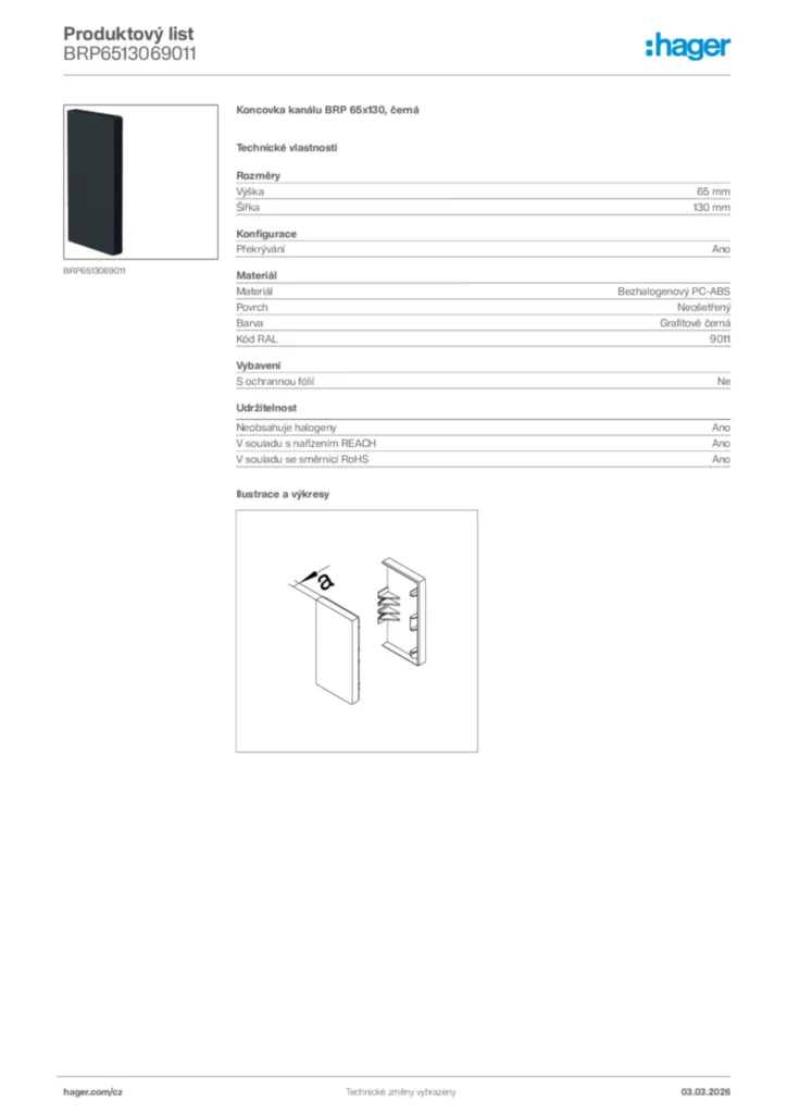 Obrázek Hager Product data sheet BRP6513069011 | Hager