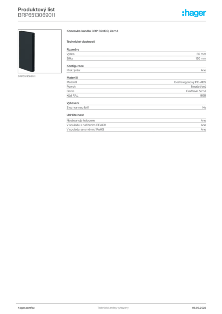 Obrázek Hager Produktový list BRP6513069011 | Hager