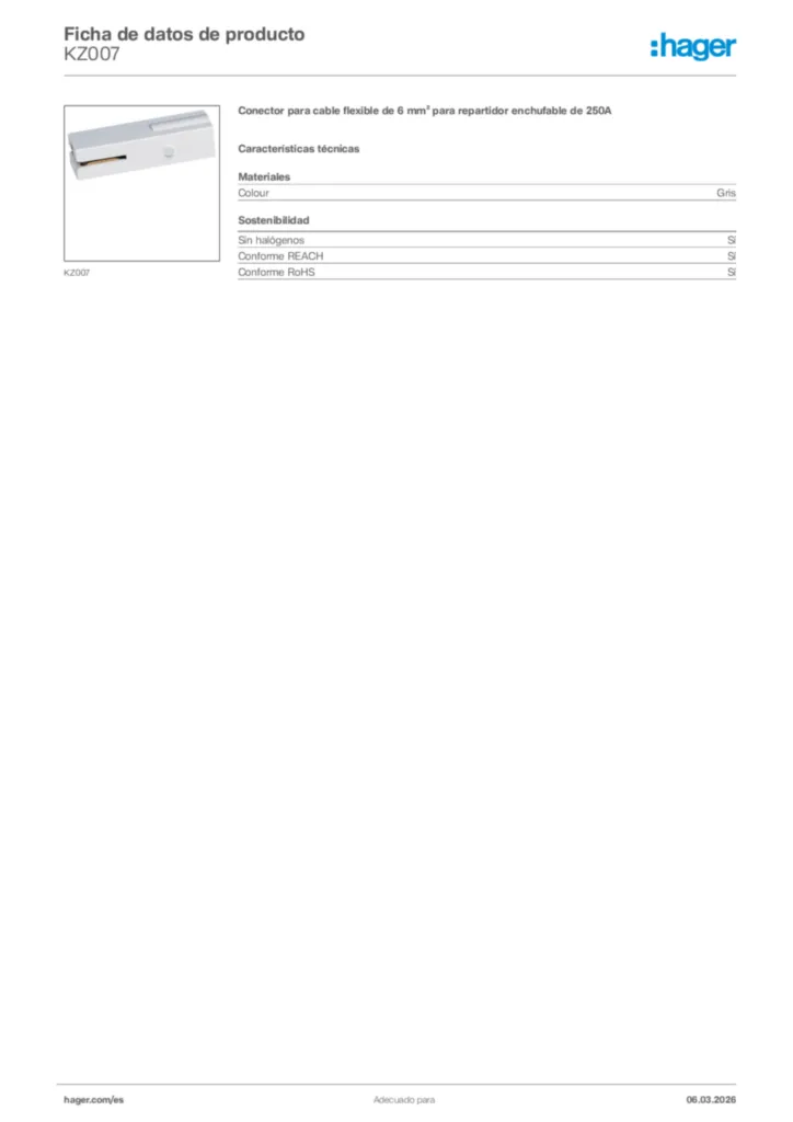 Imagen Hager Ficha de datos de producto KZ007 | Hager España