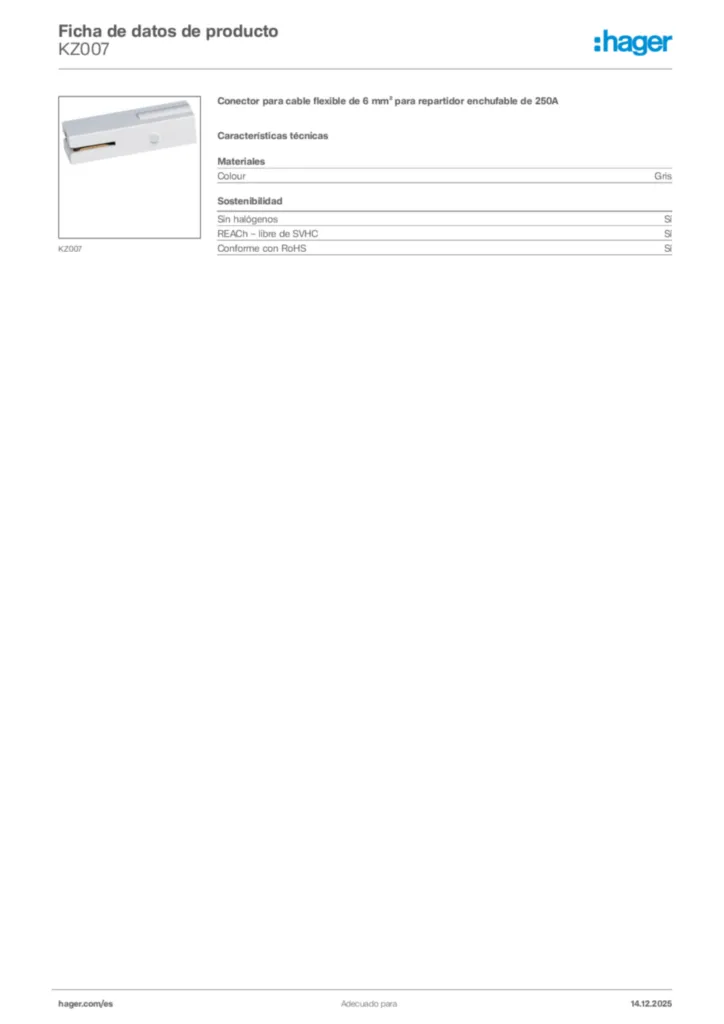 Imagen Hager Ficha de datos de producto KZ007 | Hager España