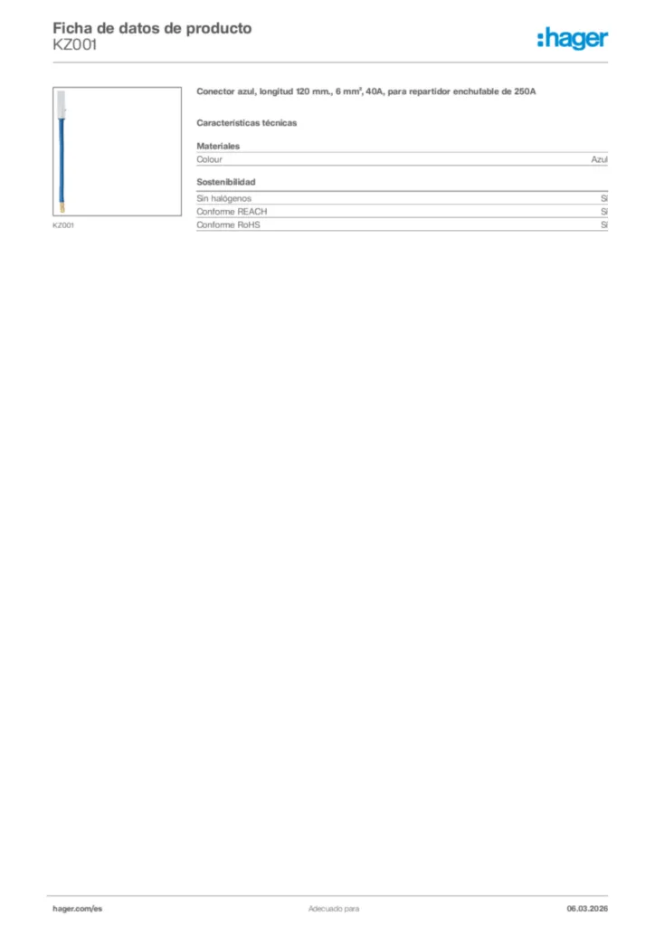Imagen Hager Ficha de datos de producto KZ001 | Hager España