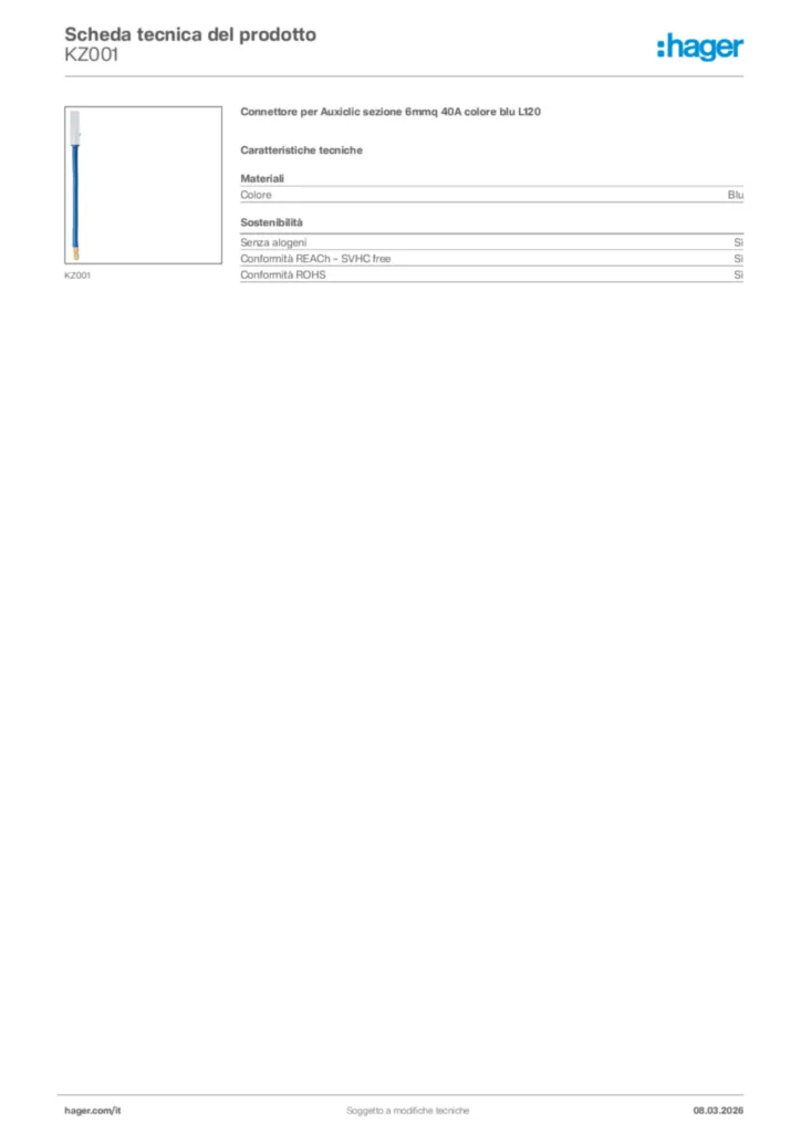 Immagine Hager Scheda tecnica del prodotto KZ001 | Hager Italia