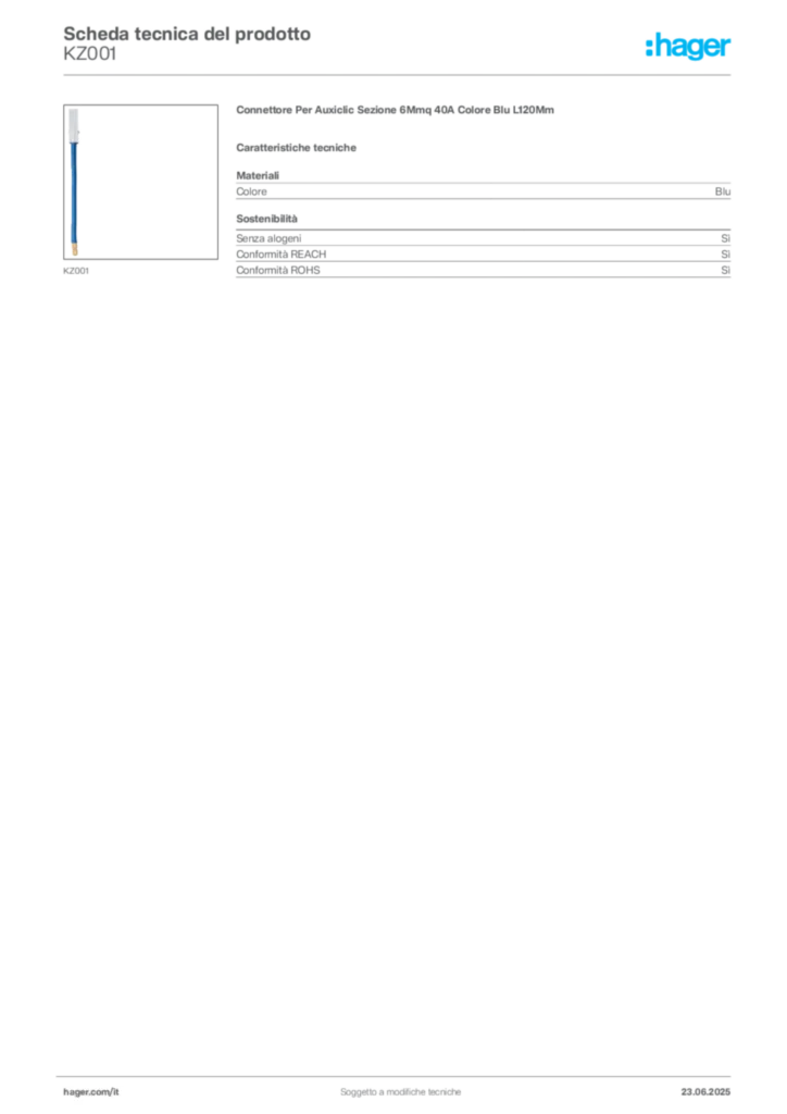 Immagine Hager Scheda tecnica del prodotto KZ001 | Hager Italia