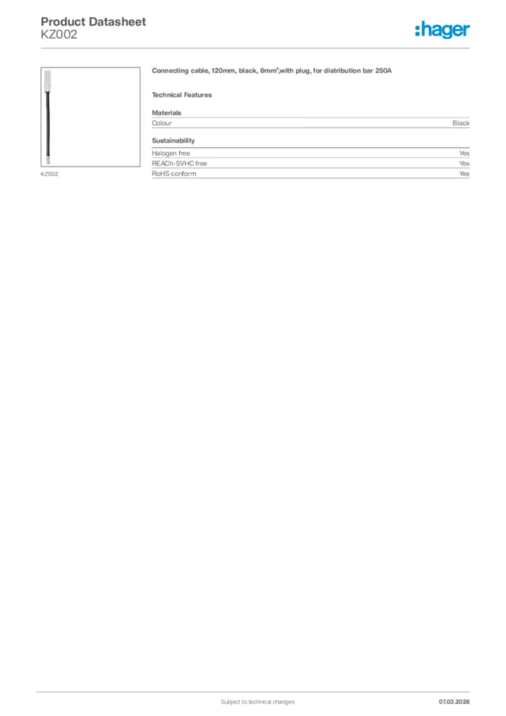 Image Hager Product data sheet KZ002  | Hager Africa