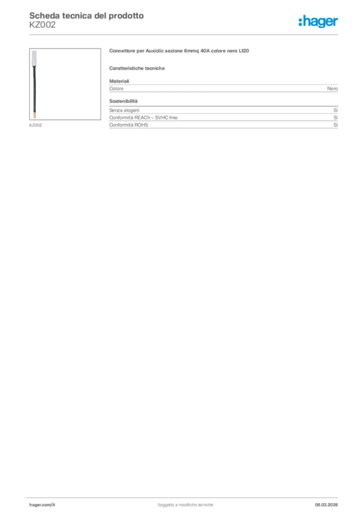 Immagine Hager Scheda tecnica del prodotto KZ002 | Hager Italia